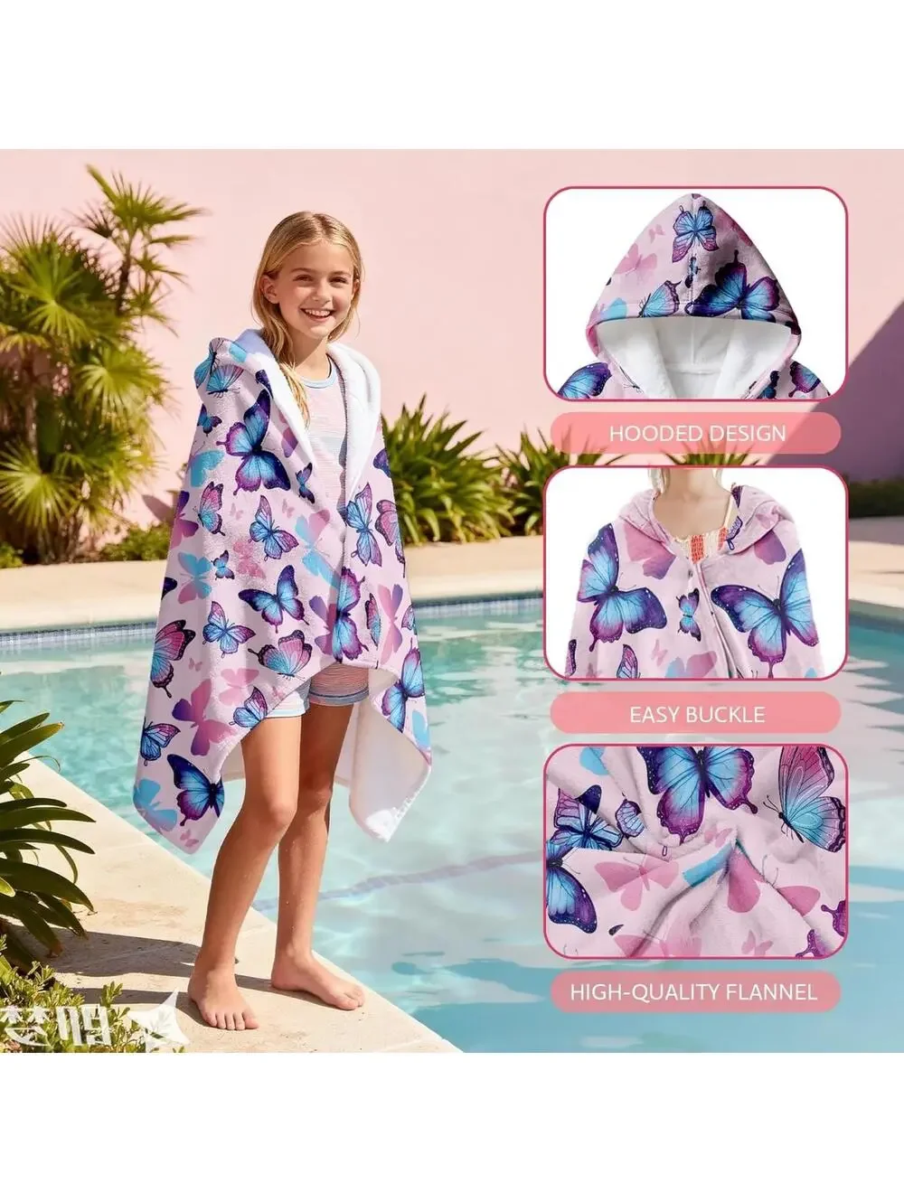 NWT Butterfy Soft Wearable Hooded Poncho Towel for Toddlers, 30